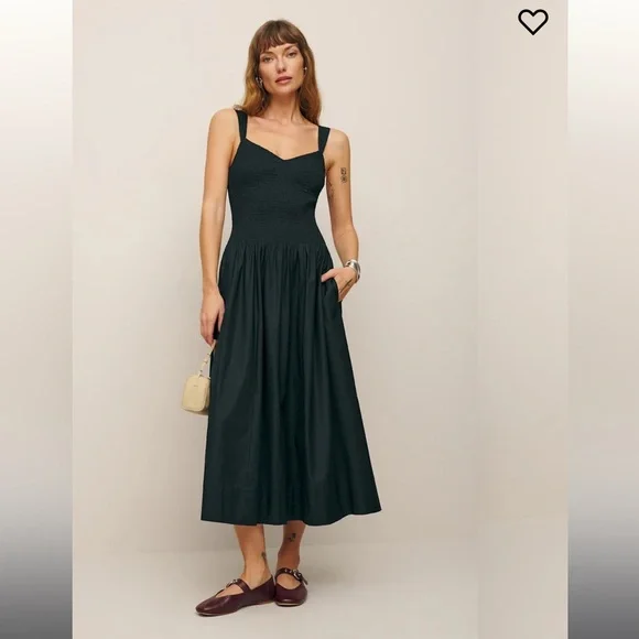 reformation black midi dress REFORMATION Black Linen Button Up Midi Dress (XS)